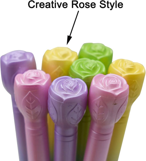Maydahui 12 PCS Colorful Rose Ballpoint Pens - Retractable Flower Pens with Black Ink for School & Office