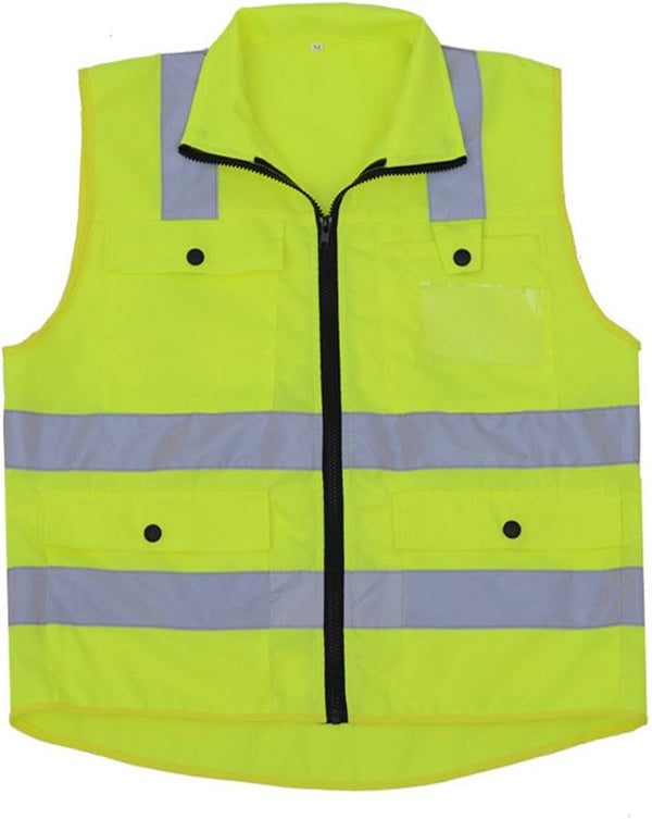 Zip Front Reflective Vest – High Visibility Safety Clothing with Multi Function Pockets and Zipper Closure
