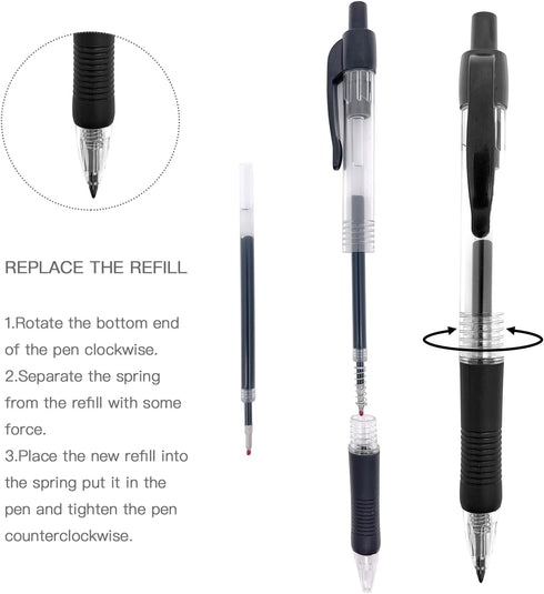 PENS Bulk Pack of 12, Retractable Ballpoint Pens, Medium Point 0.5 mm, 6 Black, 3 Blue, 3 Red Pens