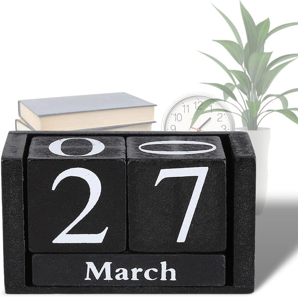 Desktop Wooden Calendar, Vintage Perpetual Date Desk Calendars, Rustic Wooden Cubes Calendar for Home Office Decoration
