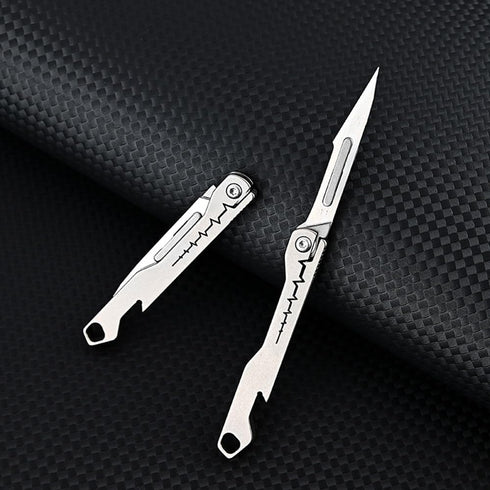 Titanium Alloy Keychain Utility Knife, Small Folding Pocket Knife with Extra 10PCS #11 Blades