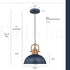 Emliviar Hammered GE269MIL Dome Pendant Light, Wood Adjustable Hanging Lamp with Metal Shade, Blue Finish, BL+WD
