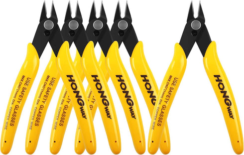 HongWay 5pcs Micro Flush Cutters, 5 inches Wire Cutter with Internal Spring for Electronics, Heating Wire, Soft Copper