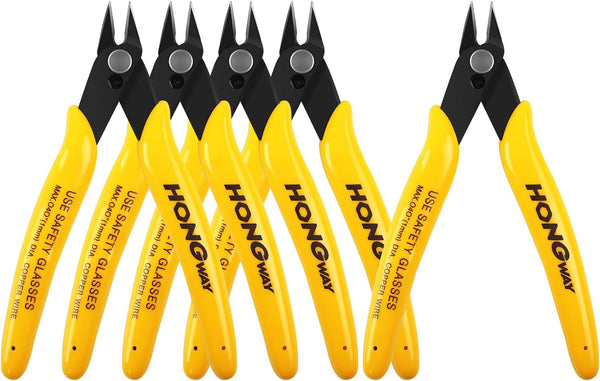 HongWay 5pcs Micro Flush Cutters, 5 inches Wire Cutter with Internal Spring for Electronics, Heating Wire, Soft Copper