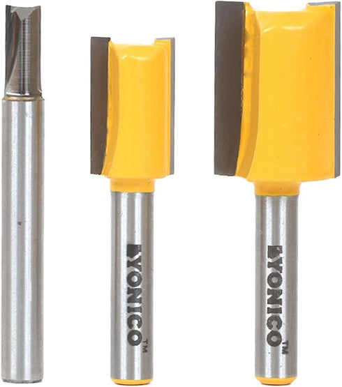 YONICO Router Bits Set Dado Straight Bit Undersize Plywood 3 Bit 1/4-Inch