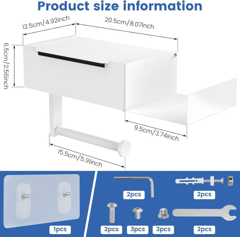 Hevtsde Toilet Paper Holder with Shelf - Carbon Steel Wipes Dispenser for Bathroom, Easy Cleaning No Drilling Wall