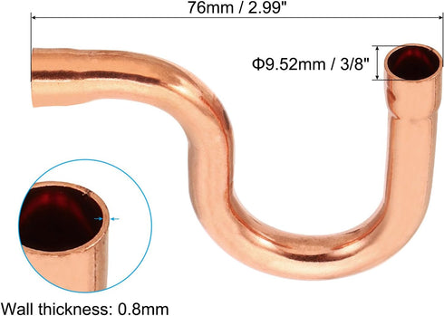 PATIKIL 3/8 Inch ID P-Trap Copper Pipe Fittings, 2 Pcs for HVAC Refrigeration Air Conditioning Plumbing