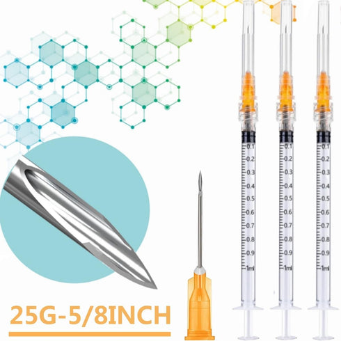50 Pack 1ml 25 Gauge 5/8 Inch Syringes for Scientific Labs, Industrial Dispensing, Individually Sealed