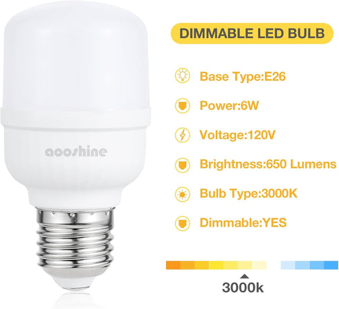 aooshine Q50 Dimmable LED Light Bulb, 3000K Warm White, E26 Base, 1 Pack, 650 Lumens