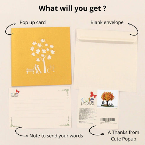 CUTEPOPUP Autumn Pop Up Card with Unique Couple and Maple Tree Design - Perfect Handmade Anniversary Gifts for Lover