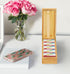 Business Card Holder - Bamboo Organizer with 5 Compartments for 600 Cards, Wood Desk Organizer, 4.5’’W x 10.4’’D