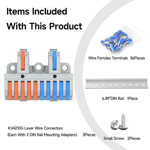 3Pcs 2 10 4-2.5 mm 36Pcs 6.89 Inch Lever Wire Connectors, in Out, Push-in, Quick Wiring DIN Terminal Blocks, Wire