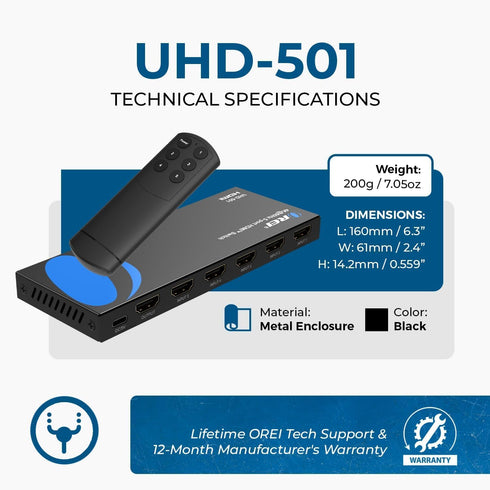OREI 4K 5 1 4K@60hz Dolby, 3D 18Gbps PS5/4, HDMI Switch in Out HDMI Switch with Remote with HDR, DTS & - Switcher