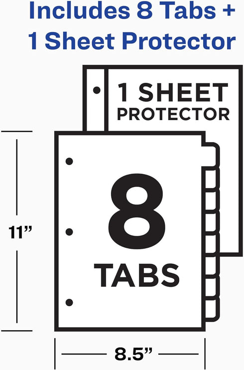 Avery Durable View 3 Ring Binder with 3 Inch Rings, 8 Tab Durable Plastic Binder Dividers, Office Supplies Set