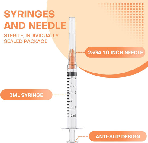 3ml Syringe with 25 Gauge 1", Individually Packaged Luer Lock, Industrial Accessories, 100-Pack