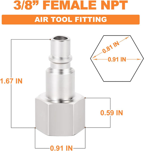 GASHER 10PCS 3/8-Inch NPT Female Industrial Air Tool Fitting, High Flow Pneumatic Plugs, Max Working Pressure 300PSI