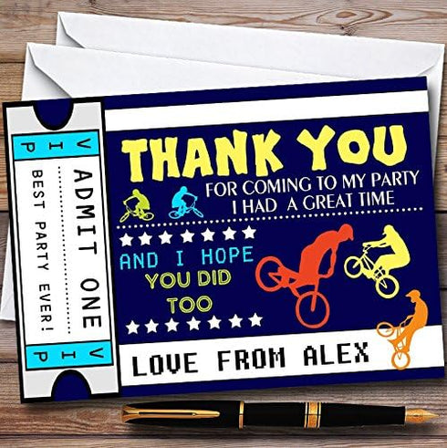 The Card Zoo BMX Biking Ticket Personalized Childrens Birthday Party Thank You Cards
