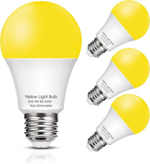 EvaStary Yellow LED Light Bulb, 6W LED Bug Light Bulbs, 40W Equivalent, A19 LED Amber, 4 Pack