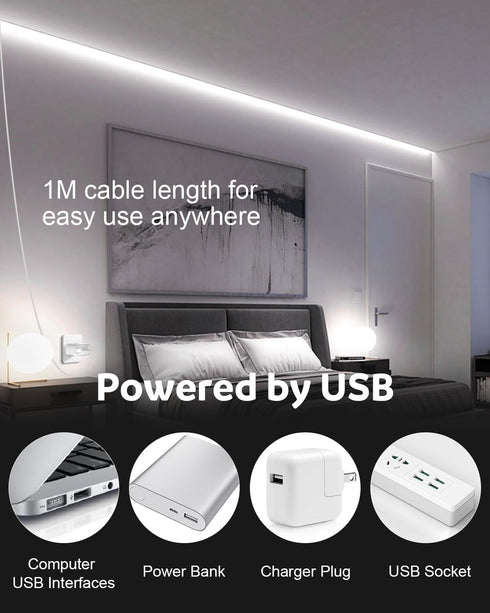 5V 6000K 3.28FT 320Leds 1M Aclorol USB Led Light Strip COB Led Strip Lights Daylight Cold White Flexible TV Led Lights