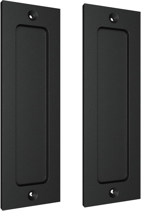 7" Flush Pull Handle: Sliding Barn Door Handle for Cabinets, Closet, Drawers - Black - Set of 2