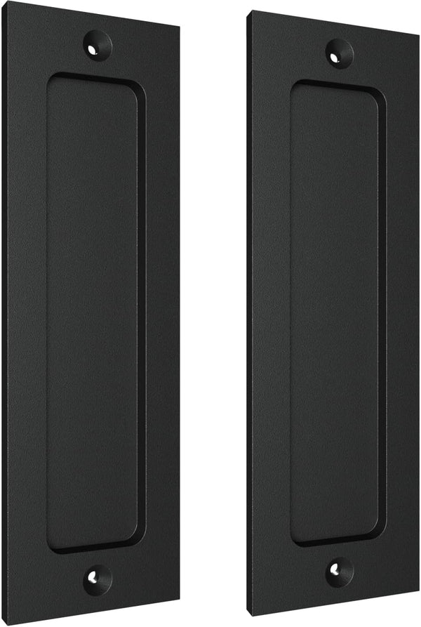 7" Flush Pull Handle: Sliding Barn Door Handle for Cabinets, Closet, Drawers - Black - Set of 2