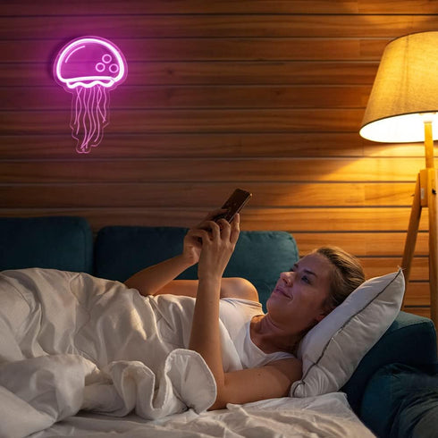 Dimmable Jellyfish Neon Sign for Bedroom Decor, Handmade Jelly fish Neon Signs for Wall Decor, Pink LED Seajelly Neon