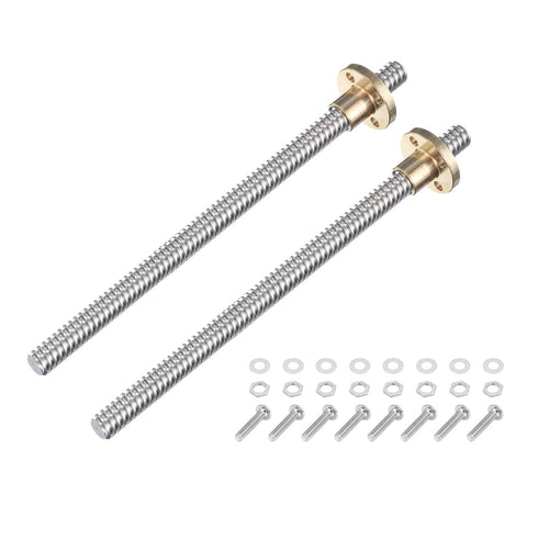 uxcell 2 Pcs 150mm / 6 Inch Tr8x4 Stainless Steel Lead Screw with T8 Brass Nut for 3D Printer Z Axis, CNC Machine
