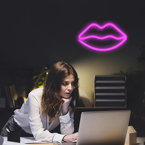 Pink Lips Neon Sign Night Lights for Bedroom LED Pink Wall Sign Party Girls Baby Kids Children Gifts Home Lips Neon