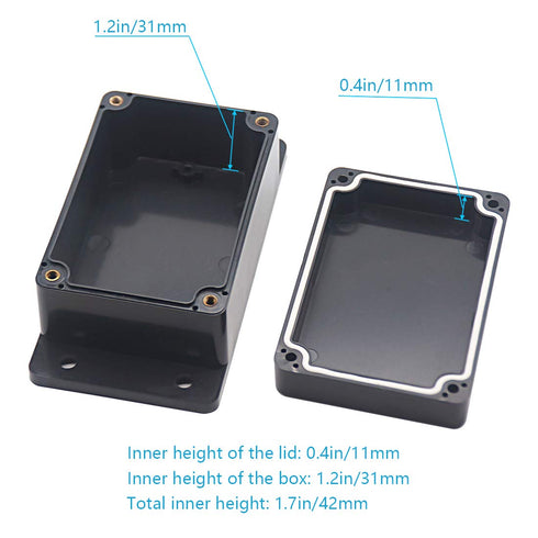 Zulkit Junction Box, ABS Plastic Dustproof Waterproof IP65 Electrical Boxes Project Enclosure, Black 3.94 x 2.68 x 1.97