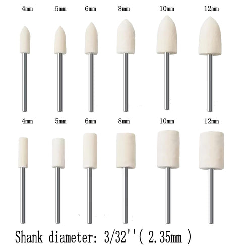 Luo ke 24 Pcs Wool Felt Polishing Bits - 3/32'' Shank Wool Felt Buffing Polishing Kits for Rotary Tools includes Dremel