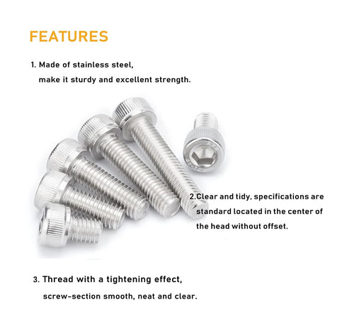 binifiMux 190pcs M2.5 Hex Socket Cap Screws and Hex Nuts Assortment Kit with Wrench, 304 Stainless Steel Silver Tone
