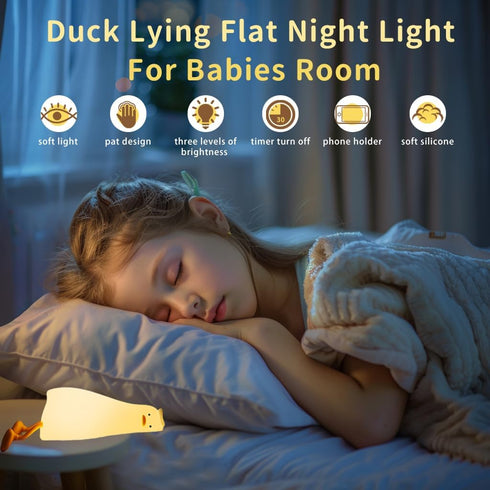 LiuXxdym 3 Dimmable Lying Flat Duck Night Light, Cute Silicone Light Up Duck, Level Nursery Nightlight, LED Duck Lamp