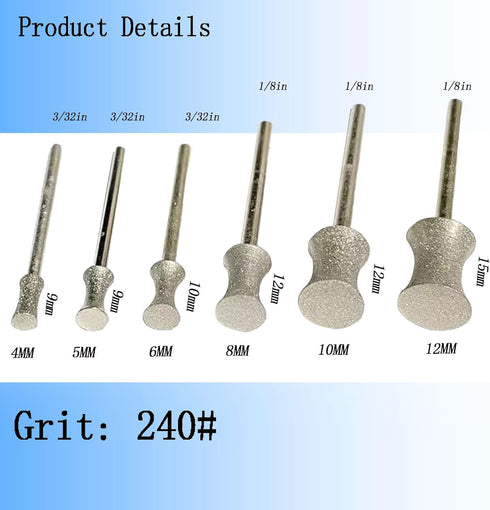 6 Pcs Diamond Burs Set - Coarse Grit Mounted Grinding Bits for Rotary Tool/Die Grinder (80#) Bracelet/Ring Making Tools