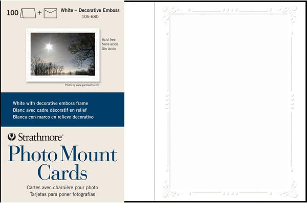 Strathmore Photo Mount Cards, White with Decorative Border, 5x6.875 inches, 100 Pack,