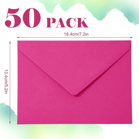 Whaline 50Pcs A7 Invitation Envelopes Set Hot Pink Greeting Card Envelopes V-Flap Envelopes Gift Card Sleeves for Mailing Envelopes Sending Card, 7.2x5.2 Inch by Whaline