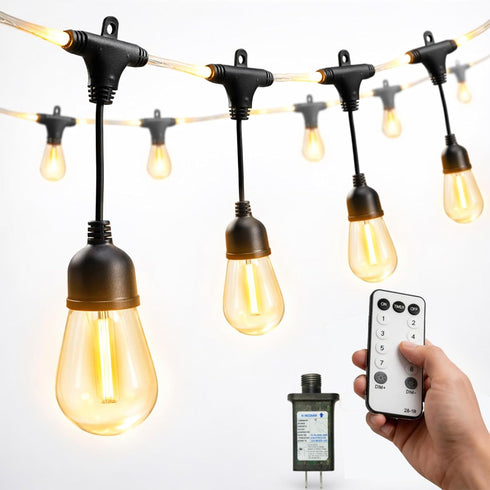 LED Outdoor Edison String Lights Waterproof with Remote 28.2FT, 12 Shatterproof Bulbs