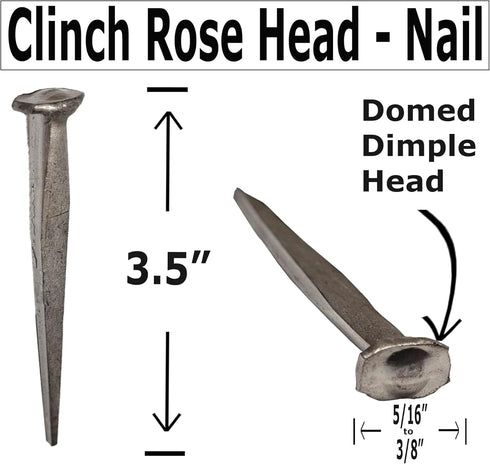 3.5”- CLINCH ROSE HEAD Nails - Metallic Color - Antique Rustic Restoration Accent Nails for Hanging, Furniture, Flooring