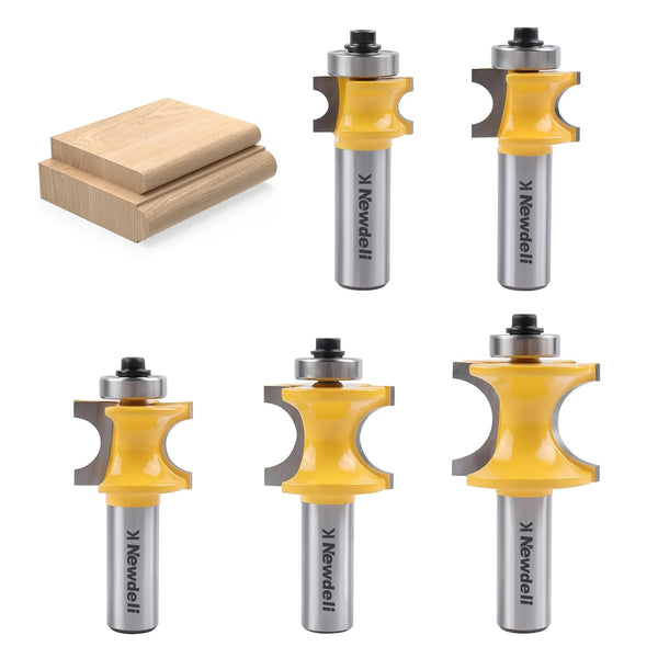 Newdeli 5Pcs Bullnose Router Bit Set 1/2 Inch Shank - Radius 1/8"