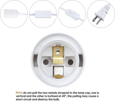 Simple Deluxe E26 5.9ft-White-3Pack Hanging Lantern Extension Cord Cable, Plug-in Pendant Light Socket with On/Off