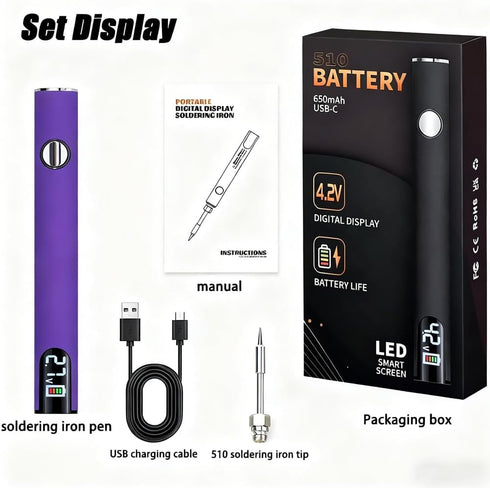 510 650mAh 3Speed Thread Battery Professional Cordless Soldering Iron with LED Display Precise Temp Control