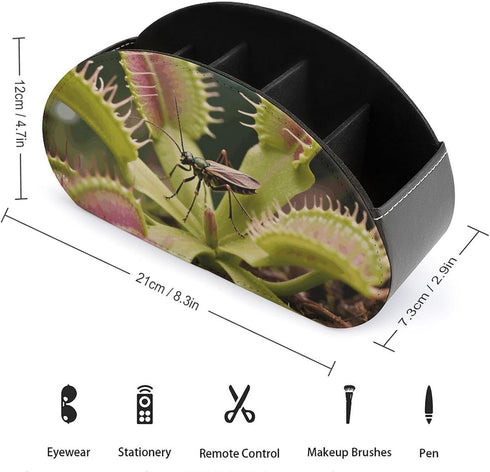 FekiLoot (5 Venus Flytrap Remote Control Holder Leather Desk Storage Organizer Box Remote Caddy Makeup Brush Holder