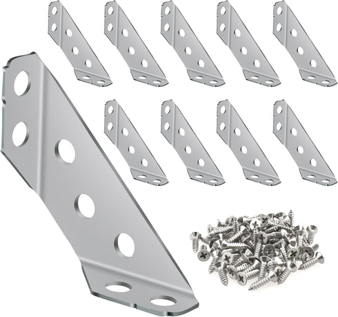 UBANU Universal Furniture Corner Brace Connector with Screws, 10 Pack Stainless Steel Angle