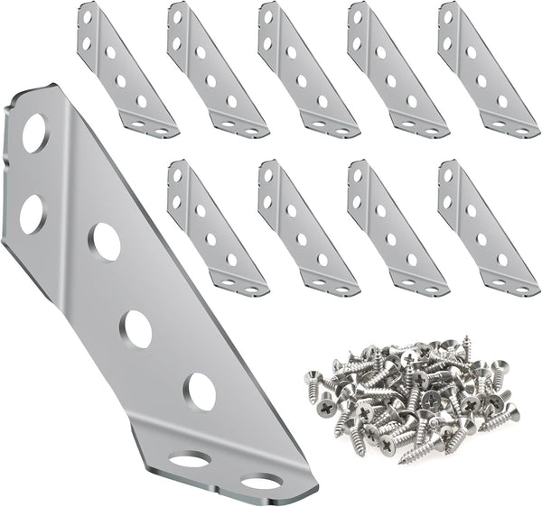 UBANU Universal Furniture Corner Brace Connector with Screws, 10 Pack Stainless Steel Angle