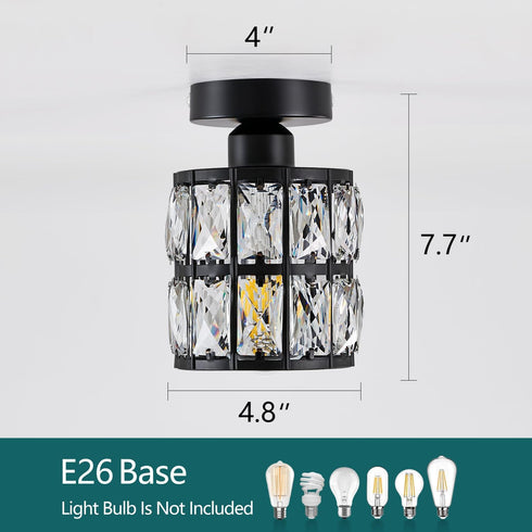 Ruibutrade 1-Light Black Hallway Light Fixtures, Modern Semi Flush Mount Ceiling Light, Crystal Chandelier for Bedroom