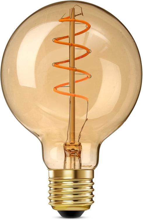 HEWASOL Spiral Dimmable LED Edison Bulbs, G80E26 Screw, Non Flicker, 4W Retro Filament, 2000K Soft Warm White, 3 Pack