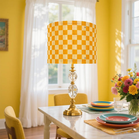 Generic 11.8 Inch Modern Lamp Shade with Colorful and Natural Checkered Pattern Bamboo Made, Translucent Drum Shape