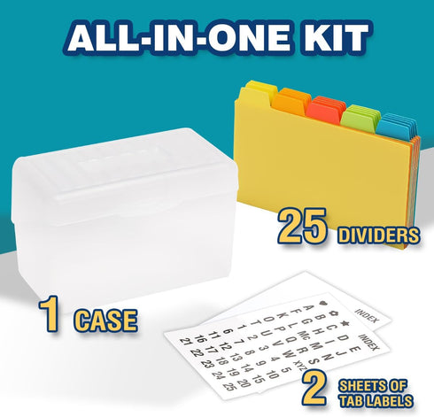 H4D 3x5 Inches 25 Index Card Holder with Plastic Dividers, Clear