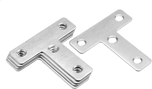 uxcell Flat T Shape Repair Mending Plate, 50mmx50mm Stainless Steel Joining Bracket Support Brace, Pack of 5