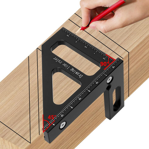 Imperial 3D Multi-Angle Measuring Ruler - 45/90 Degree Aluminum Alloy Woodworking Square Protractor, Miter Triangle