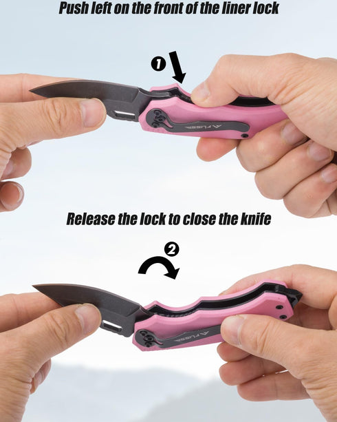FLISSA Mini Folding Pocket Knife, 2.5-Inch Stainless Steel Drop Point Blade, EDC for Women with Bottle Opener